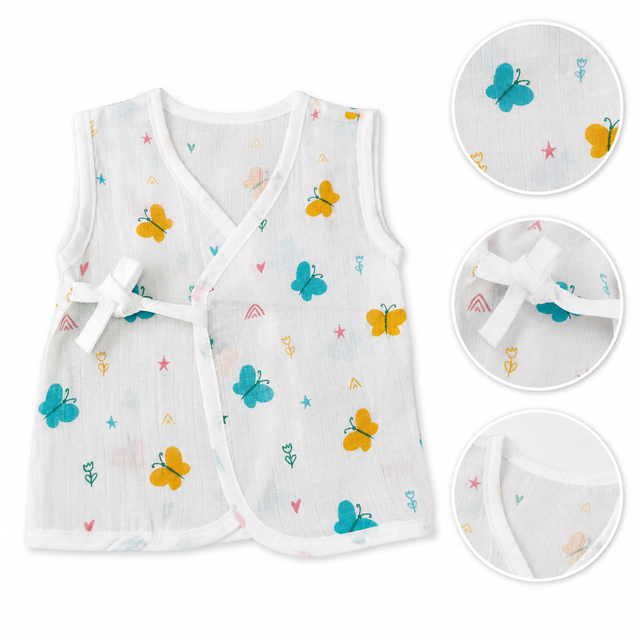 Muslin Side-Knot Jabla for Newborn Baby - 0-3 Months
