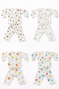 Pack of 4 - Baby Muslin Night Suit Set - Full Sleeve Shirt & Pajama, Soft Cotton Breathable Sleepwear - White Print (3-6 Months)