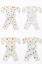 Pack of 4 - Baby Muslin Night Suit Set - Full Sleeve Shirt & Pajama, Soft Cotton Breathable Sleepwear - White Print (3-6 Months)