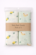 Pack of 2 - Muslin Bath Towel - Soft Cotton Absorbent, Multicolor and Multi Design Print (75x150 cm)