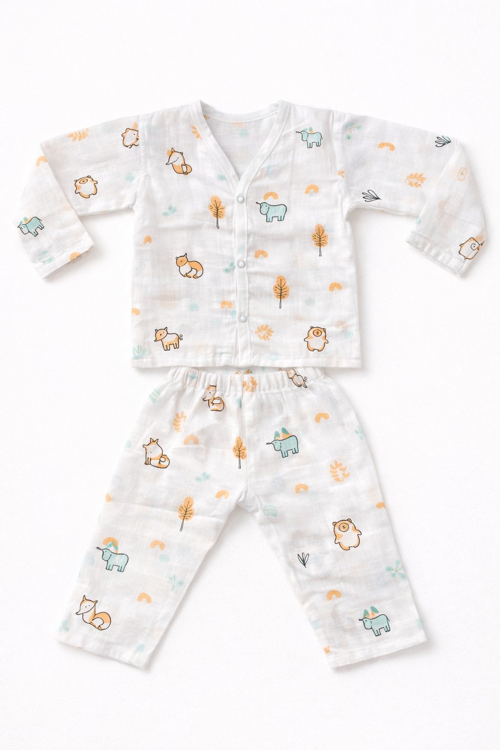 Pack of 4 - Baby Muslin Night Suit Set - Full Sleeve Shirt & Pajama, Soft Cotton Breathable Sleepwear - White Print (3-6 Months)
