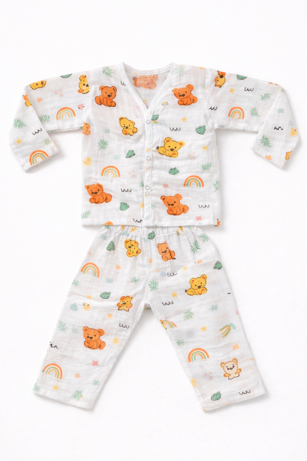 Pack of 4 - Baby Muslin Night Suit Set - Full Sleeve Shirt & Pajama, Soft Cotton Breathable Sleepwear - White Print (3-6 Months)