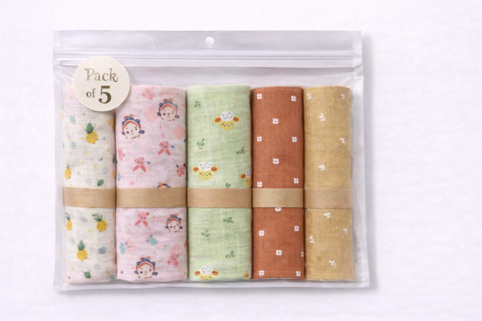 Pack of 5 - Muslin New born Baby Bath Towel - Soft Cotton Absorbent Multi color (75x150 cm)
