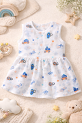 Pack of 5 - Baby Girl White Muslin Sleeveless Button Dress with Multi Print and Multi Colour - (3-6 Months)