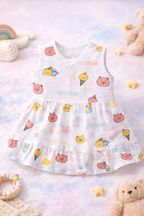 Pack of 5 - Baby Girl White Muslin Sleeveless Button Dress with Multi Print and Multi Colour - (3-6 Months)