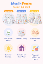 Pack of 5 - Baby Girl White Muslin Sleeveless Button Dress with Multi Print and Multi Colour - (3-6 Months)