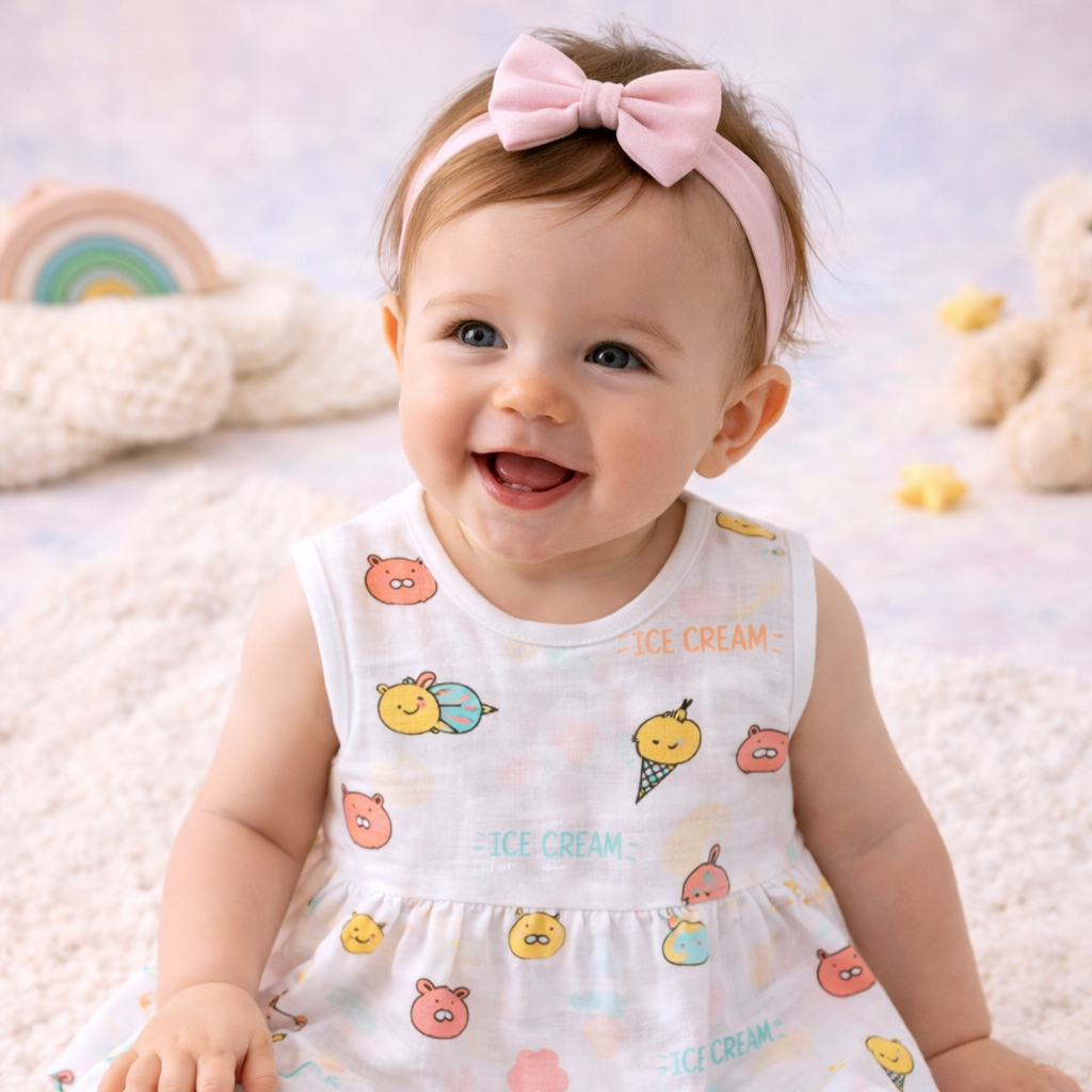 Pack of 5 - Baby Girl White Muslin Sleeveless Button Dress with Multi Print and Multi Colour - (3-6 Months)