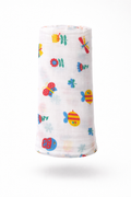 Pack of 2 - Baby Muslin Swaddle Blanket - Soft Cotton Breathable Wrap, Ice Cream & Cute Animals Print - White (100x100 cm)