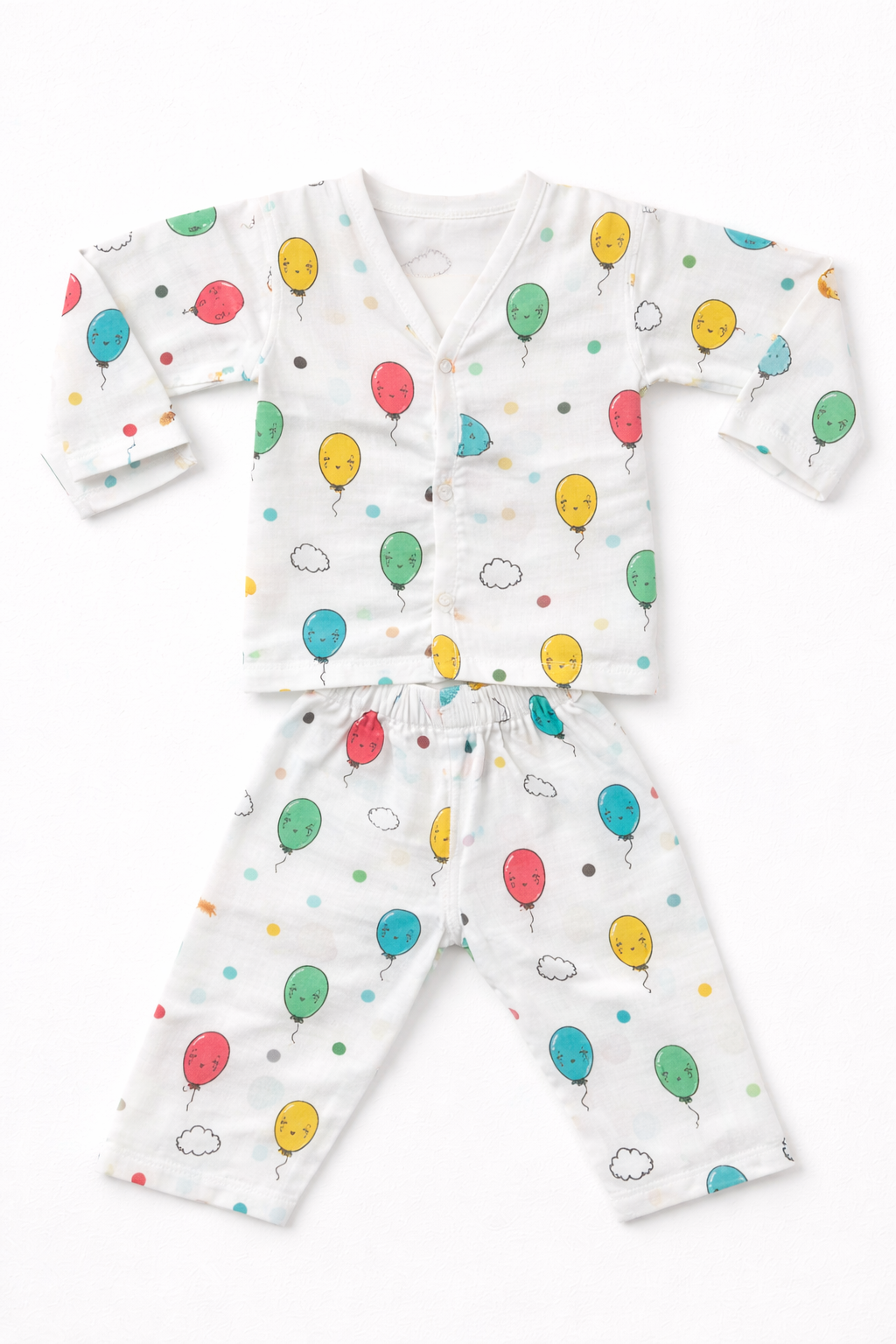 Pack of 2 - Baby Muslin Night Suit Set - Full Sleeve Shirt & Pajama, Soft Cotton Breathable Sleepwear - White Print (3-6 Months)