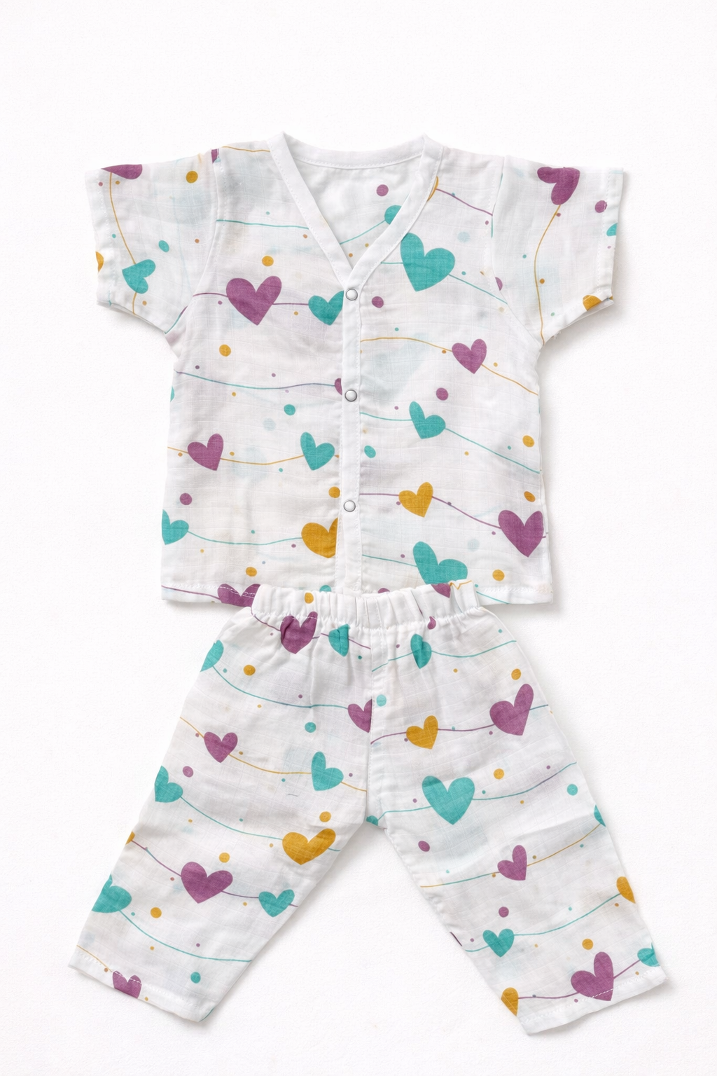 Pack of 3 - Baby Muslin Night Suit Set - Half Sleeve Shirt & Pajama, Soft Cotton Breathable Sleepwear - (6-9 Months)