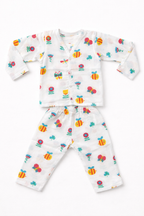 Pack of 3 - Baby Muslin Night Suit Set - Full Sleeve Shirt & Pajama, Soft Cotton Breathable Sleepwear - White Print (3-6 Months)