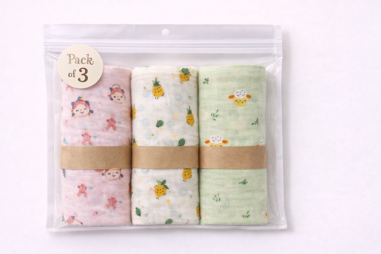 Pack of 3 - Muslin Bath Towel - Soft Cotton Absorbent, Multicolor and Multi Design Print (75x150 cm)