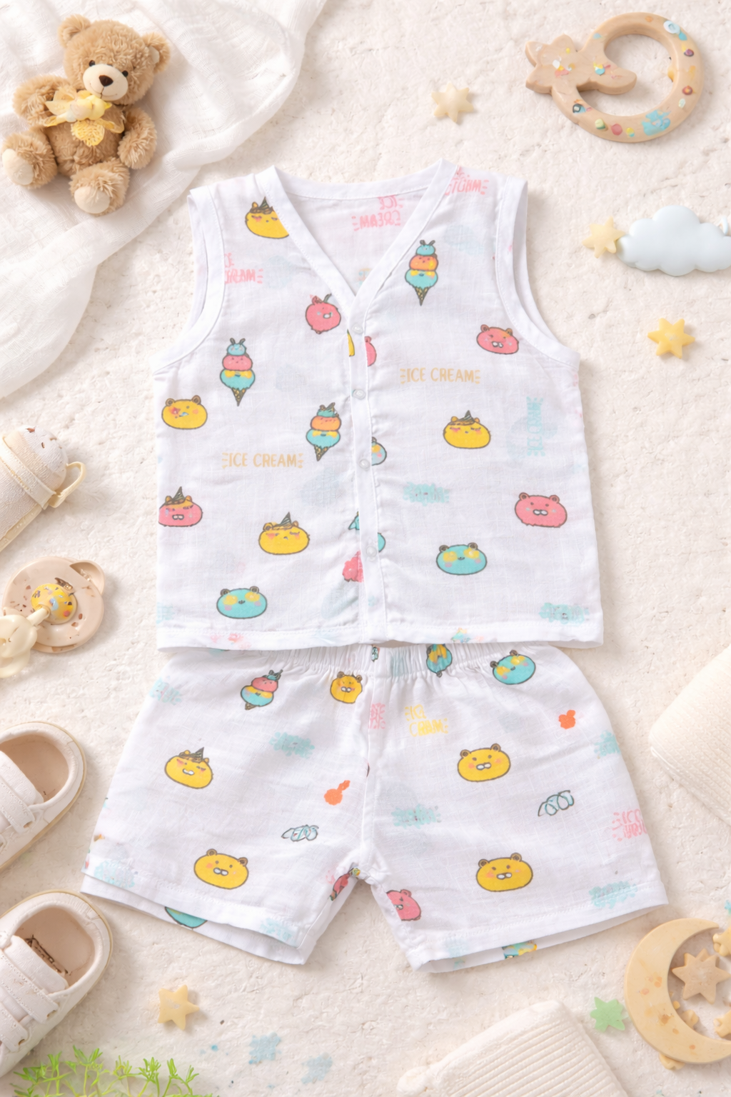 Pack of 2 - Baby Muslin Co-ord Set - Sleeveless Vest & Shorts, Soft Cotton Summer Outfit - (6-9 Months)