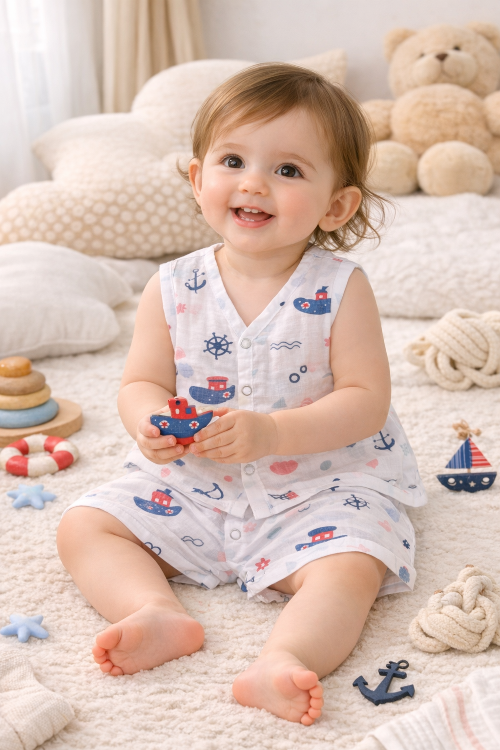 Pack of 2 - Baby Muslin Co-ord Set - Sleeveless Vest & Shorts, Soft Cotton Summer Outfit - (6-9 Months)