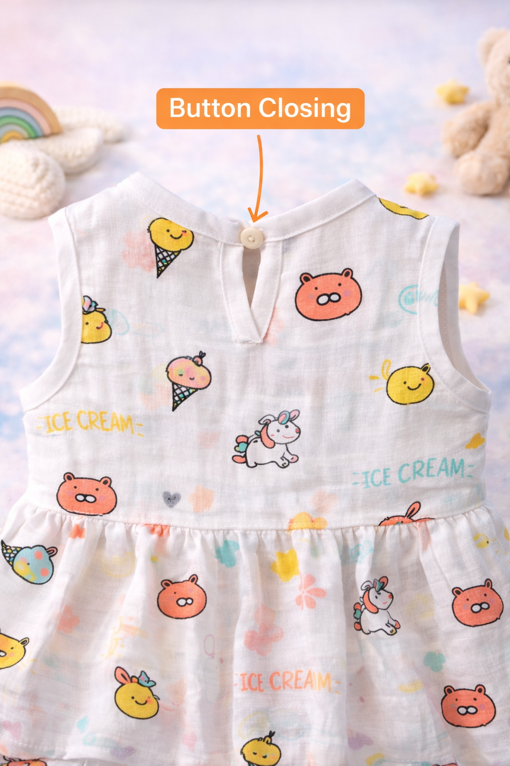 Pack of 3 - Baby Girl White Muslin Sleeveless Button Dress with Multi Print and Multi Colour - (3-6 Months)