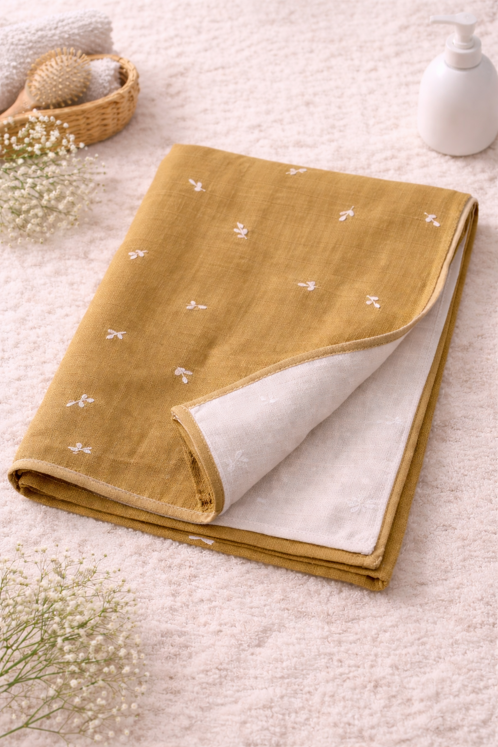 Muslin Double Layer Mom Towel - Soft Cotton Bath Towel, Floral Print