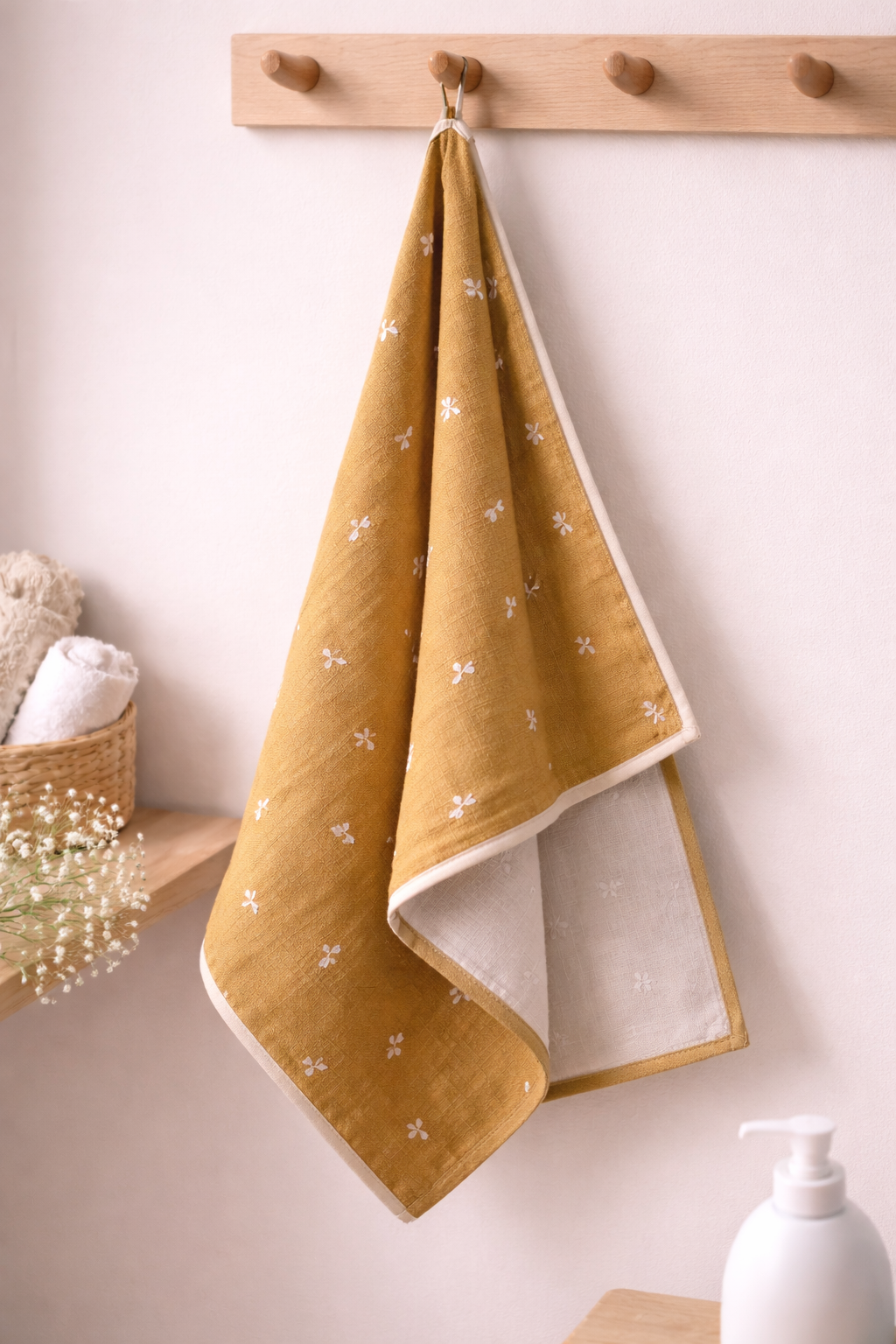 Muslin Double Layer Mom Towel - Soft Cotton Bath Towel, Floral Print