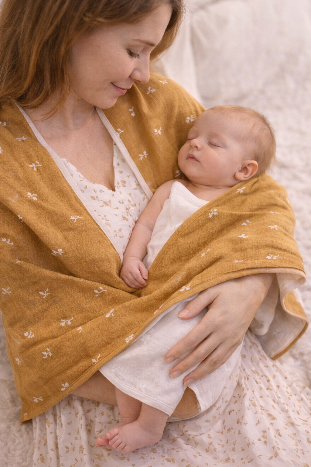 Muslin Double Layer Mom Towel - Soft Cotton Bath Towel, Floral Print