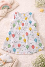 Pack of 2 - Baby Girl Muslin Cotton Sleeveless Zip Dress - Soft Breathable Summer Frock with Cute Prints for 9-12 Months Baby