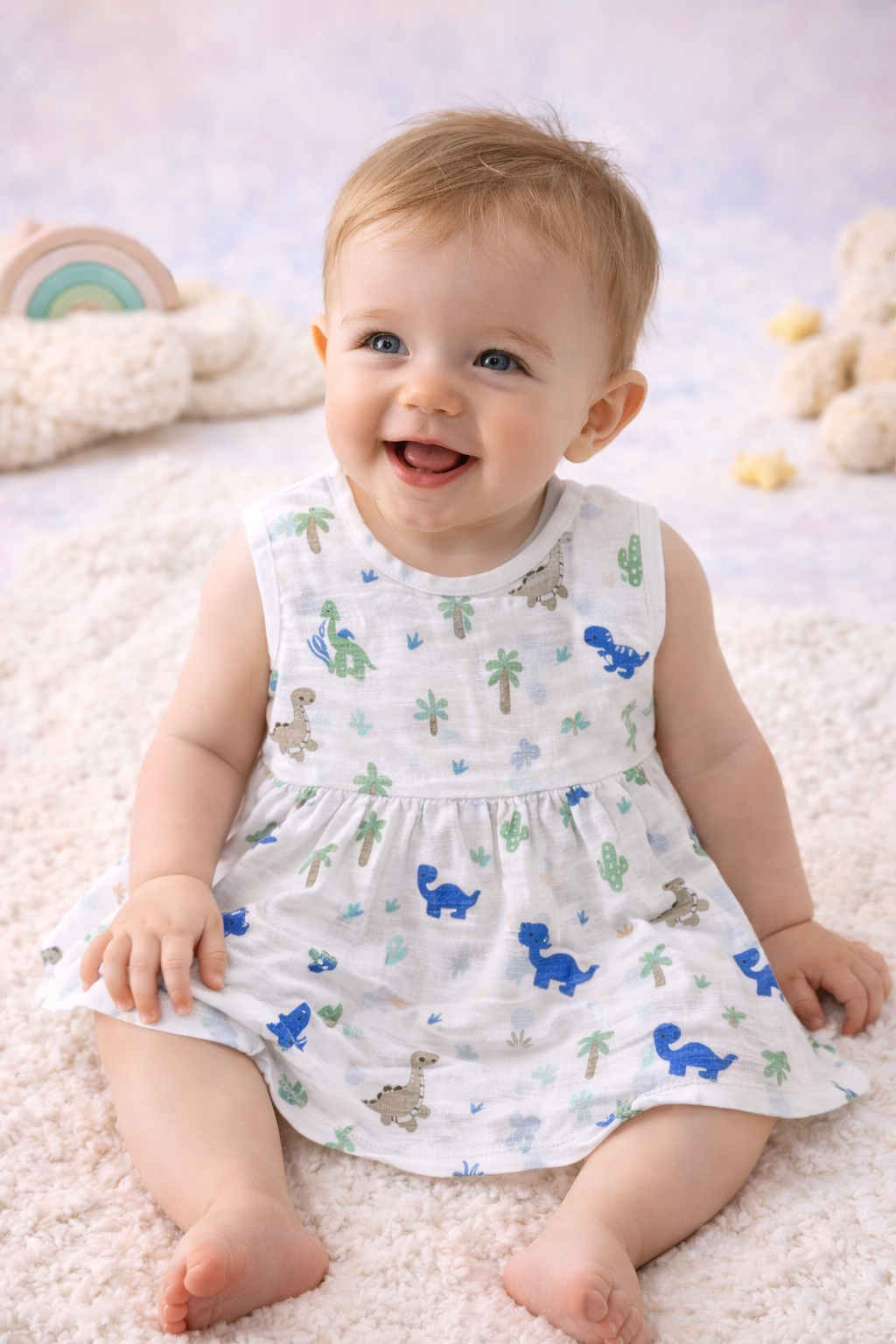 Pack of 3 - Baby Girl Muslin Cotton Sleeveless Zip Dress - Soft Breathable Summer Frock with Cute Prints for 9-12 Months Baby