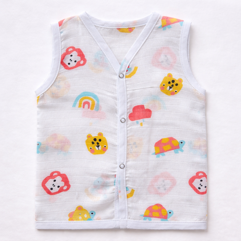 Pack of 2 - Baby Muslin Jabla Vest - Sleeveless Front Open Top, Soft Breathable Cotton - (3-6 Months)