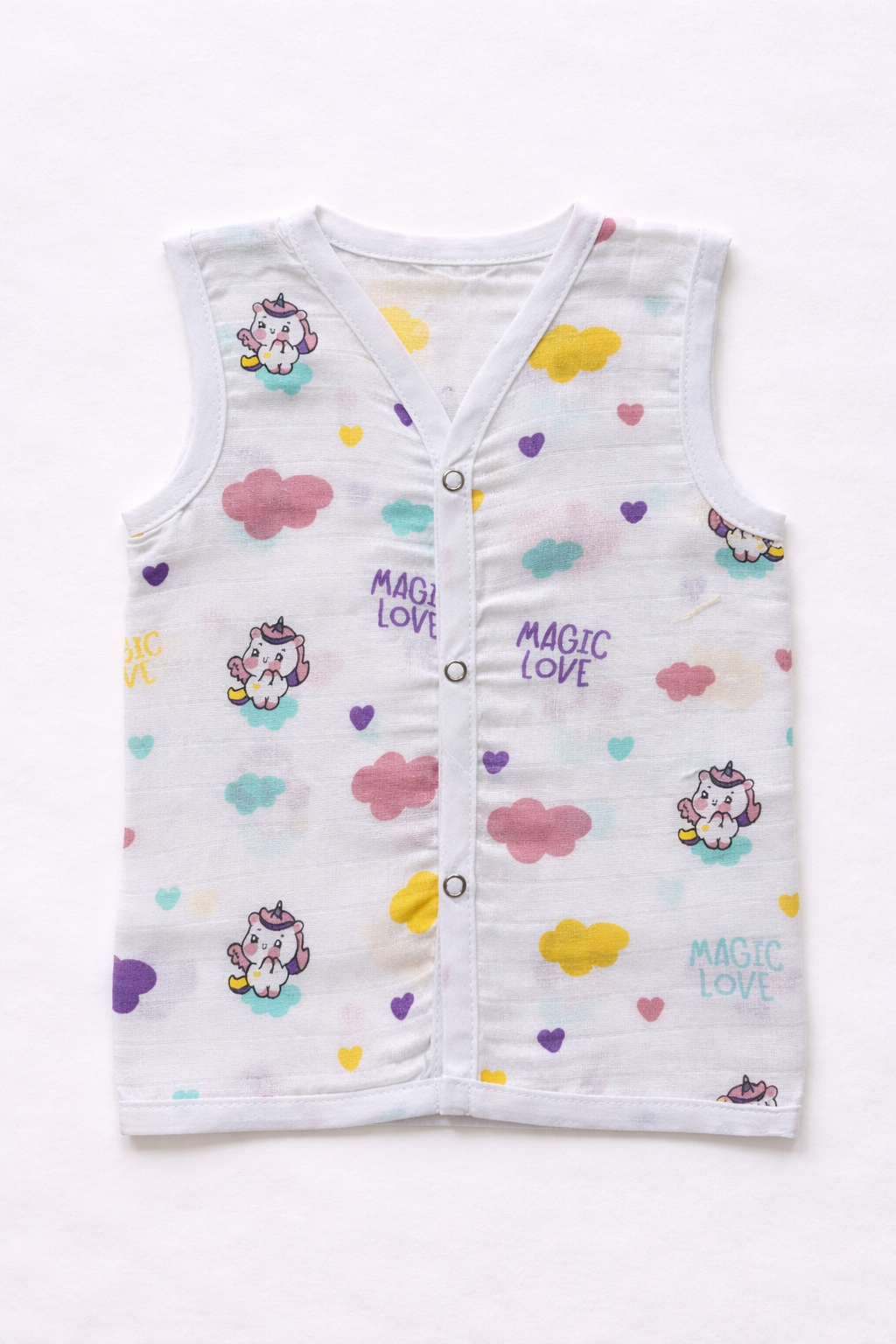 Pack of 3 - Baby Muslin Jabla Vest - Sleeveless Front Open Top, Soft Breathable Cotton - (3-6 Months)