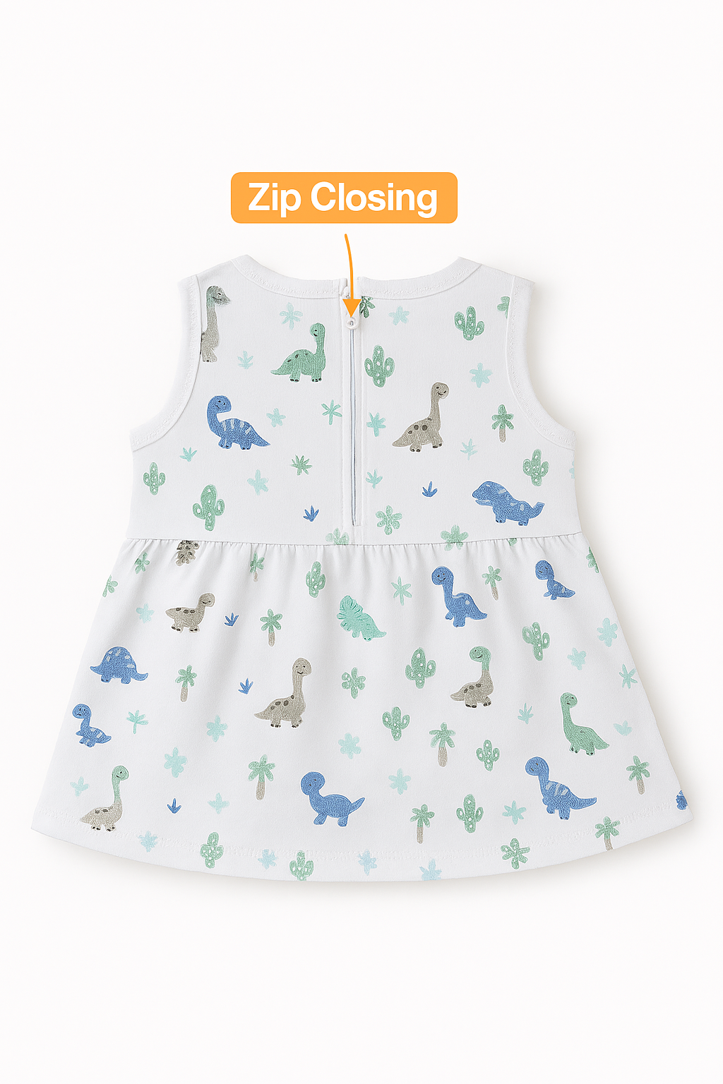 Pack of 5 - Baby Girl Muslin Cotton Sleeveless Zip Dress - Soft Breathable Summer Frock with Cute Prints for 9-12 Months Baby