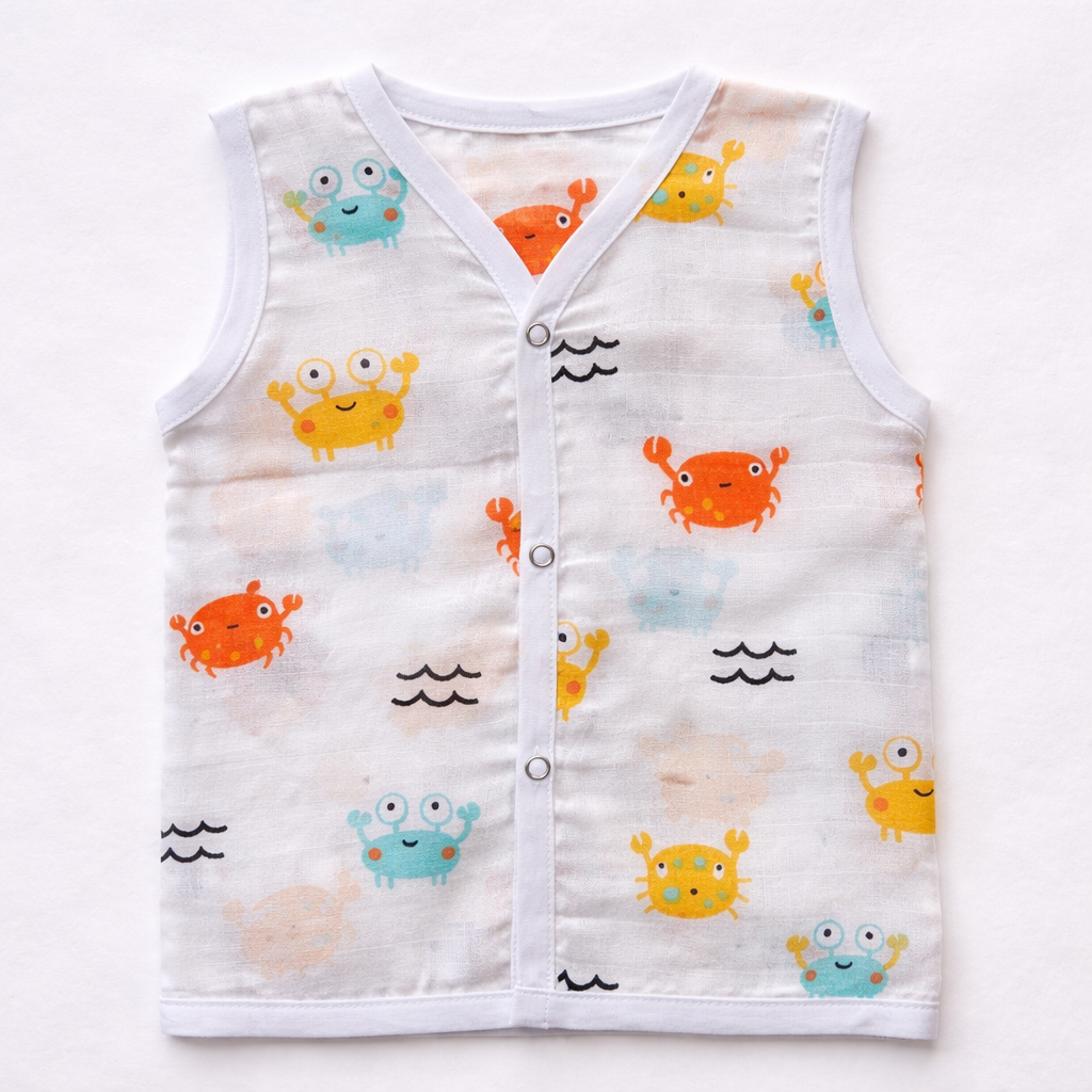 Pack of 5 - Baby Muslin Jabla Vest - Sleeveless Front Open Top, Soft Breathable Cotton - (3-6 Months)
