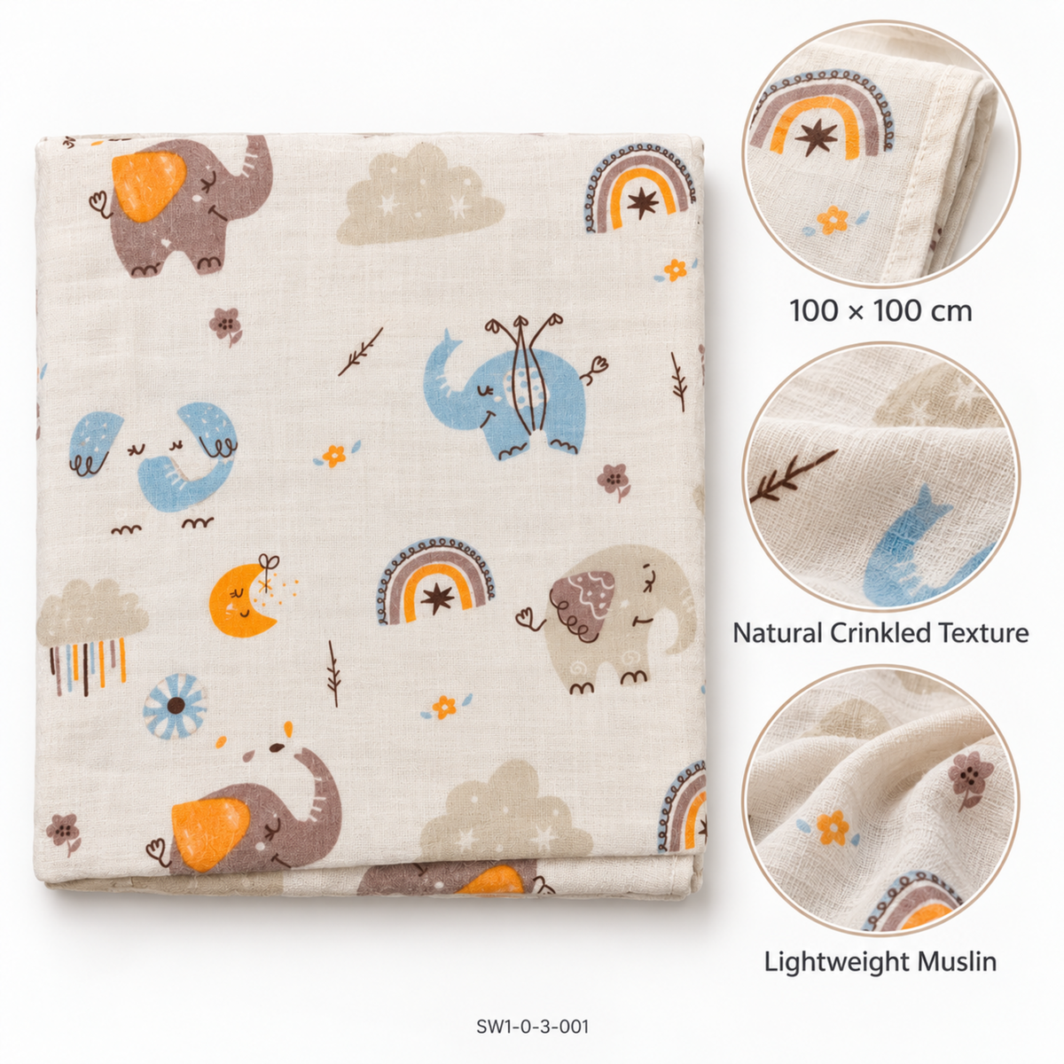 Premium Muslin Crinkled Swaddle - 100 x 100 cm