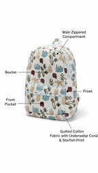Handcrafted Soft Quilted Cotton Toddler Backpack Underwater Sea, Star and plants Design