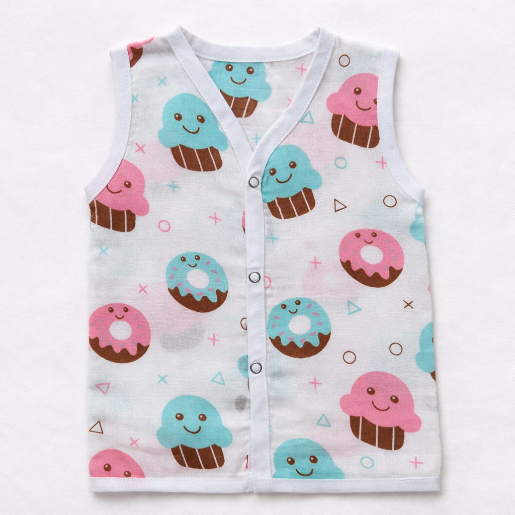 Pack of 5 - Baby Muslin Jabla Vest - Sleeveless Front Open Top, Soft Breathable Cotton - (3-6 Months)