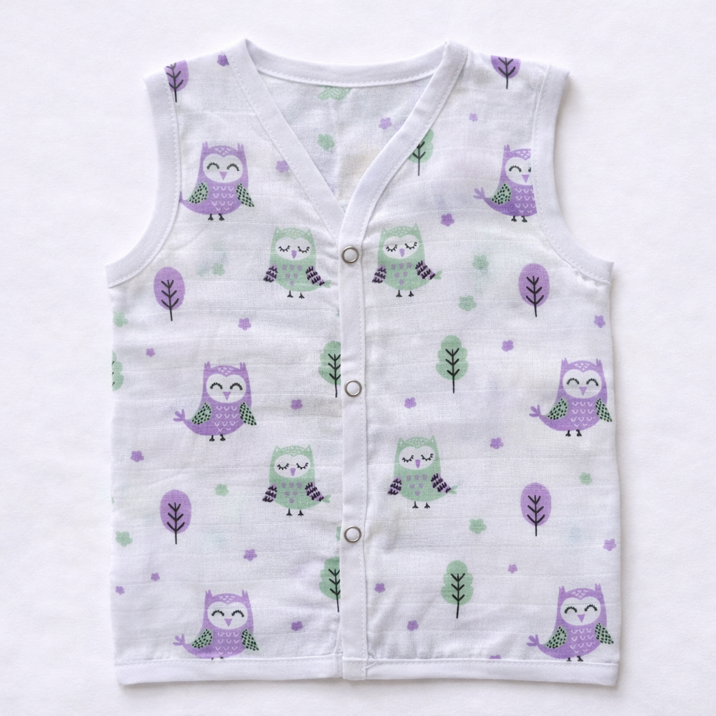 Pack of 5 - Baby Muslin Jabla Vest - Sleeveless Front Open Top, Soft Breathable Cotton - (3-6 Months)